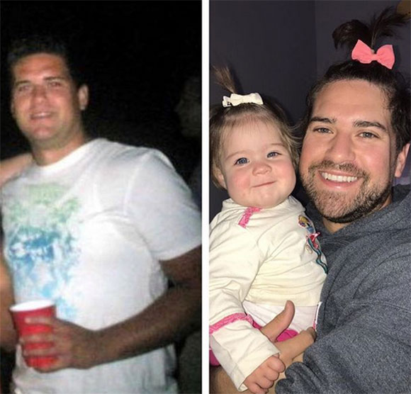 Pai antes e depois com a filha