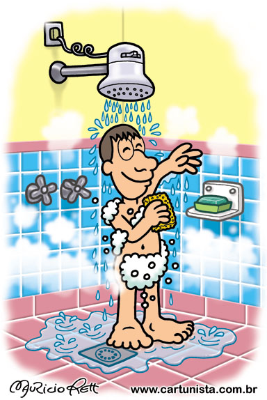Desenho de homem se ensaboando no chuveiro