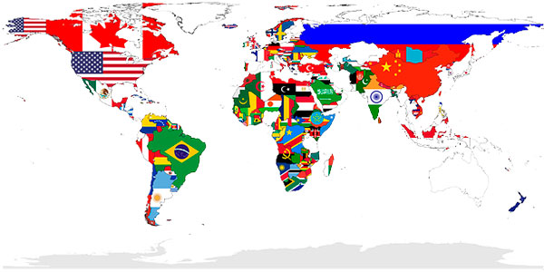 Mapa e bandeiras do mundo