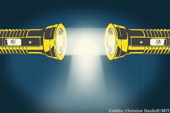 Interação entre luzes de lanterna, ilustração, credito: Christine Daniloff/MIT