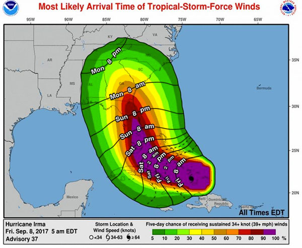 Trajetória do Furacão Irma / Noaa