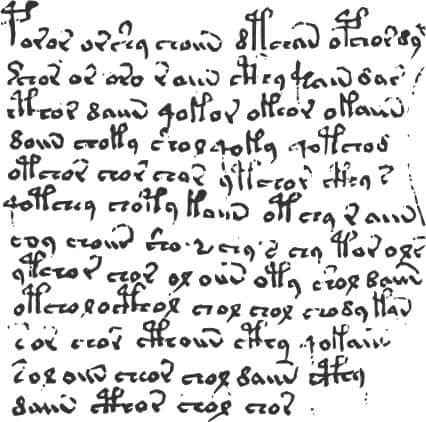 Exemplo de escrita Manuscrito Voynich