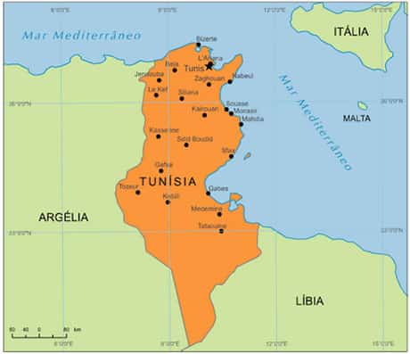 Localização da Tunísia no mapa