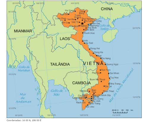 Mapa geografico do Vietnã