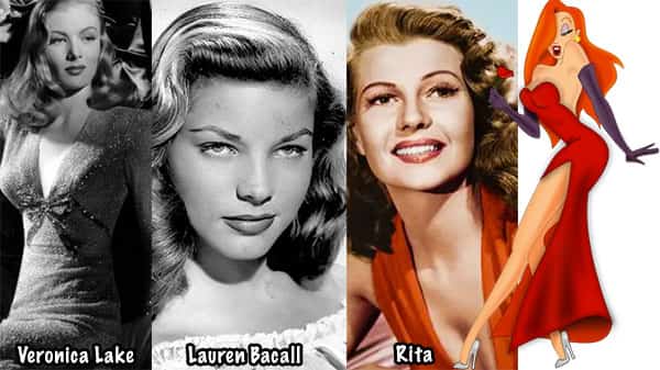 Veronica Lake e Lauren Bacall e Rita Hayworth e Jessica Rabbit