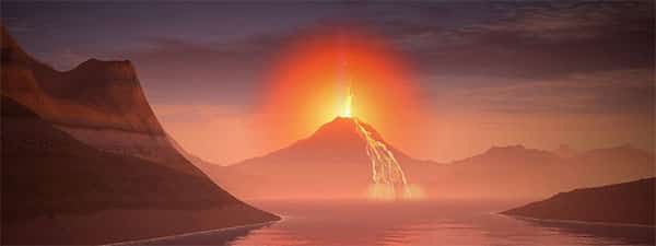 Vulcão despejando lava